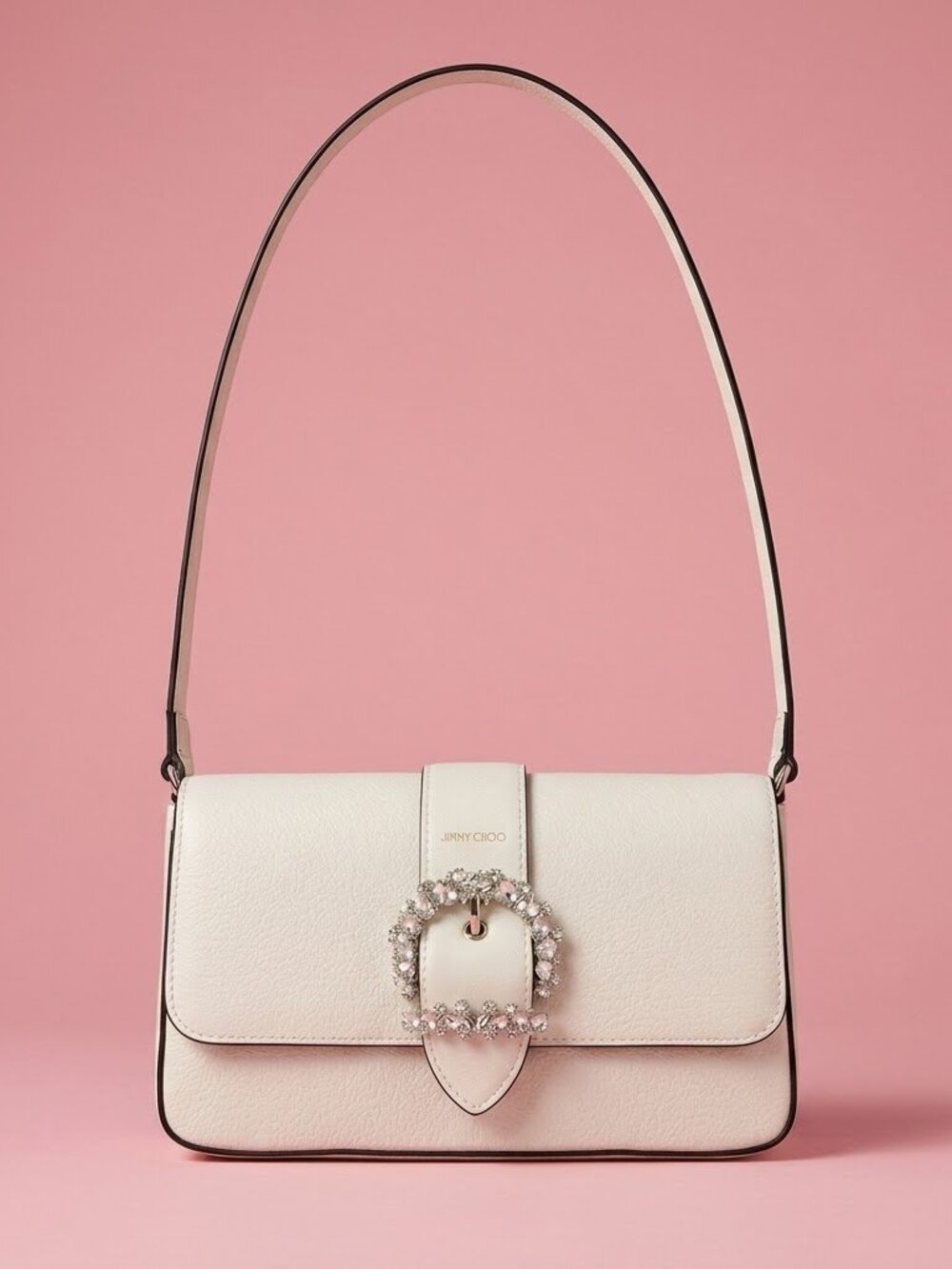NWT Jimmy Choo Cheri Shoulder Bag with Crystal Buckle White Milk